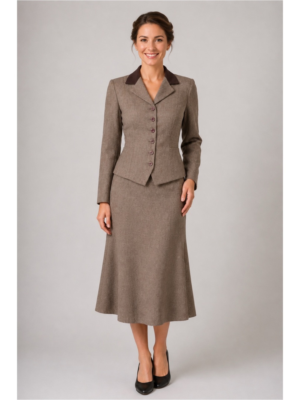 Dorby Petite Taupe Two-Piece Blazer & Skirt Business Career Dress Suit Set